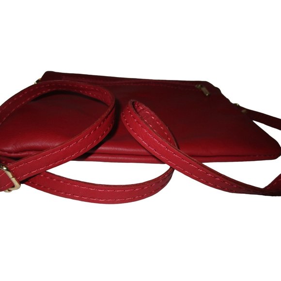 *Vera Pelle Made in Italy Brick Red Crossbody Bag Buttery Soft Leather Zip Close - Picture 3 of 7
